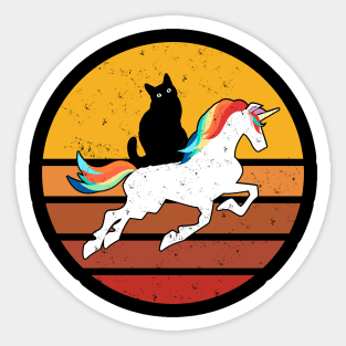 Black cat riding unicorn Sticker